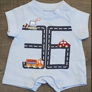 💞 New Infant & Baby Boy Size Newborn Blue Race Car Romper